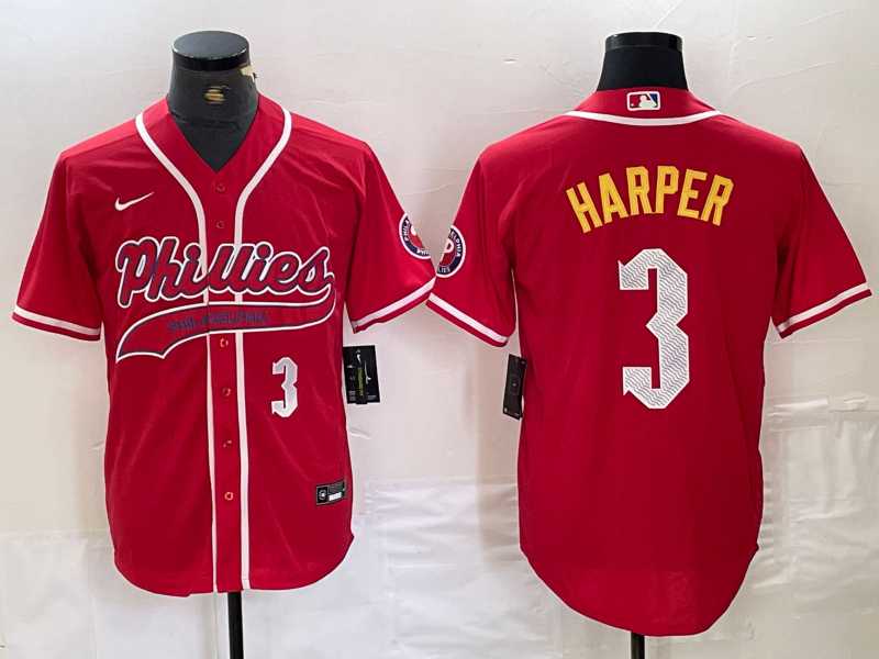 Men%27s Philadelphia Phillies #3 Bryce Harper Number Red Cool Base Stitched Baseball Jerseys
